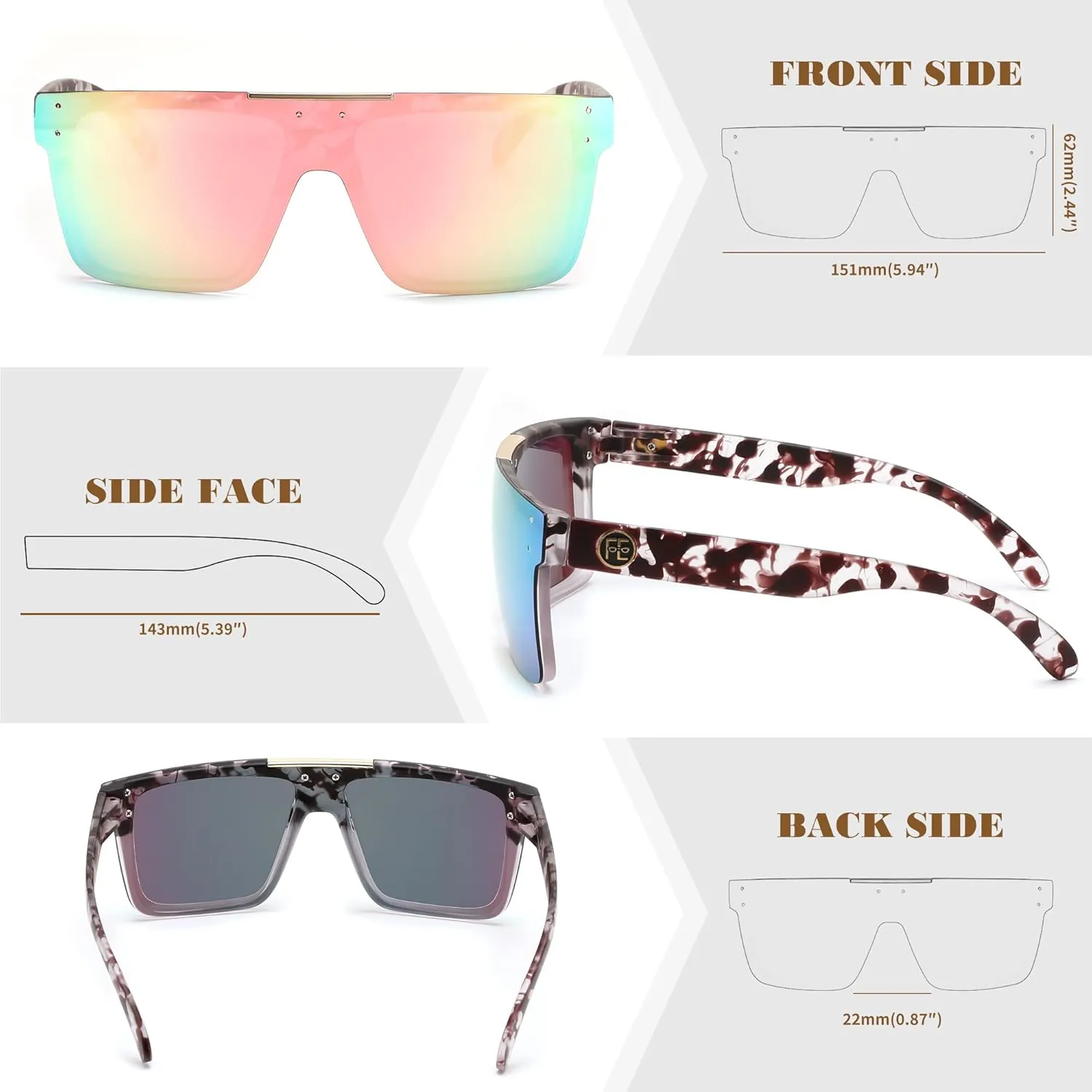 FEISEDY Men Sunglasses Polarized Oversized Square Flat Top Cycling Running Fishing Golf Hiking Sports B2990