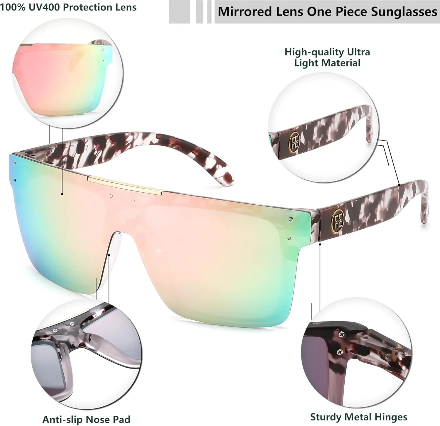 FEISEDY Men Sunglasses Polarized Oversized Square Flat Top Cycling Running Fishing Golf Hiking Sports B2990