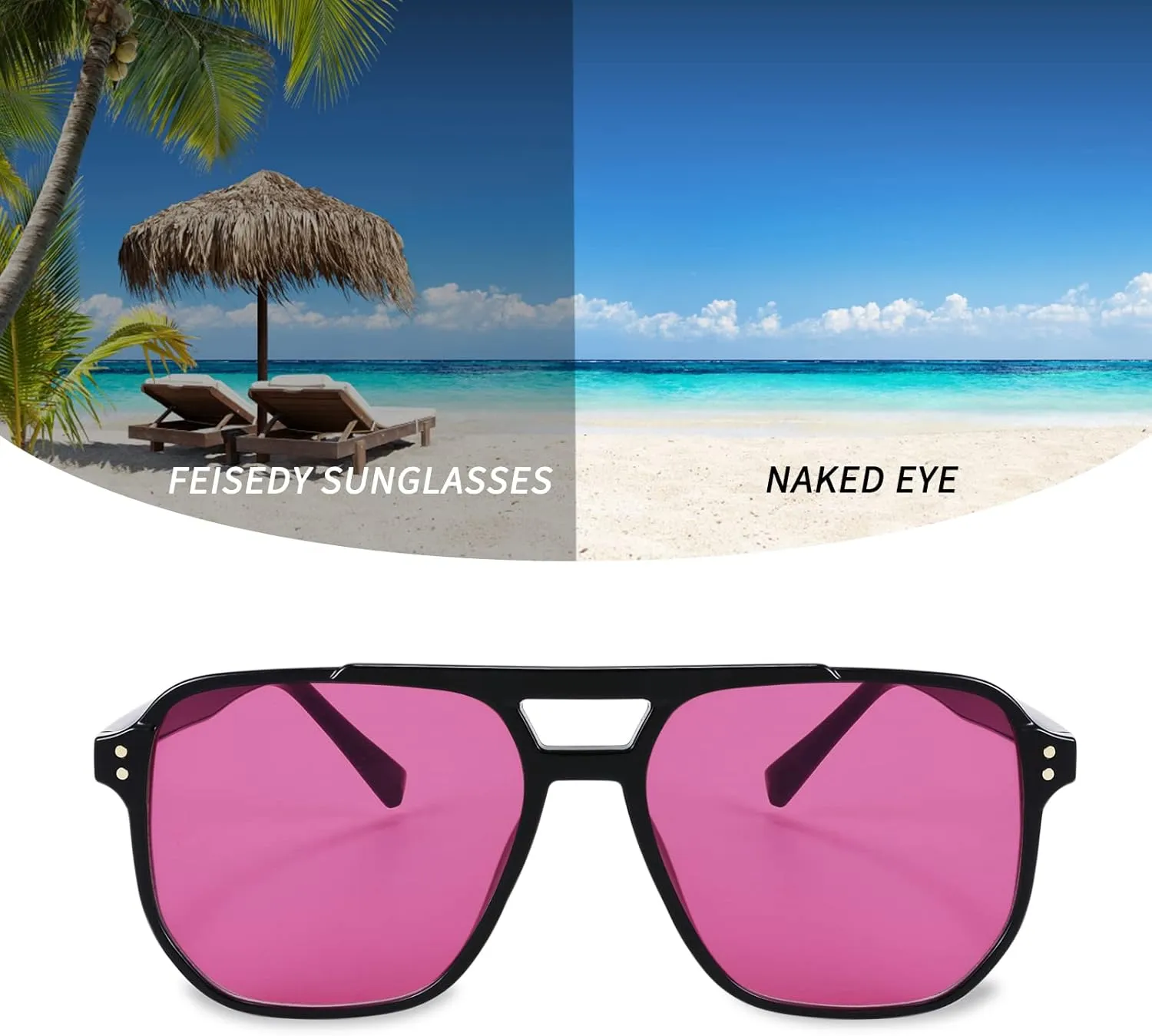 FEISEDY Retro Square Aviator Sunglasses Women Men 70s Vintage Trendy Plastic Frame Sun Glasses B2835
