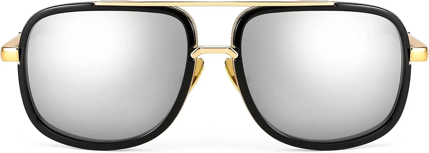 FEISEDY Retro Trendy Aviator Sunglasses Women Men Classic Vintage Square Sunglasses 70s Large Metal Shades B2321