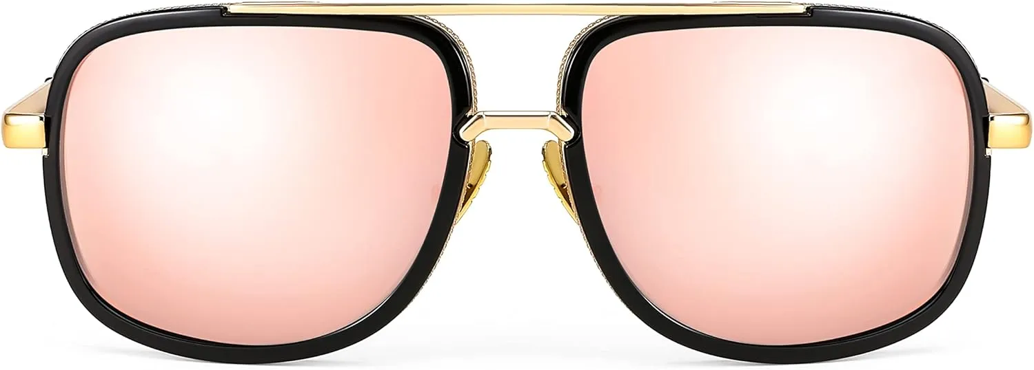 FEISEDY Retro Trendy Aviator Sunglasses Women Men Classic Vintage Square Sunglasses 70s Large Metal Shades B2321