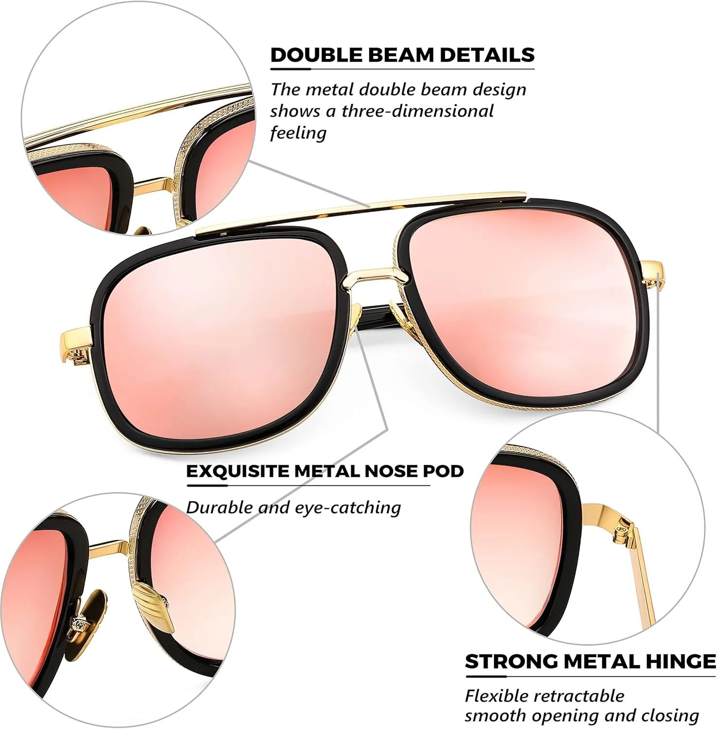 FEISEDY Retro Trendy Aviator Sunglasses Women Men Classic Vintage Square Sunglasses 70s Large Metal Shades B2321