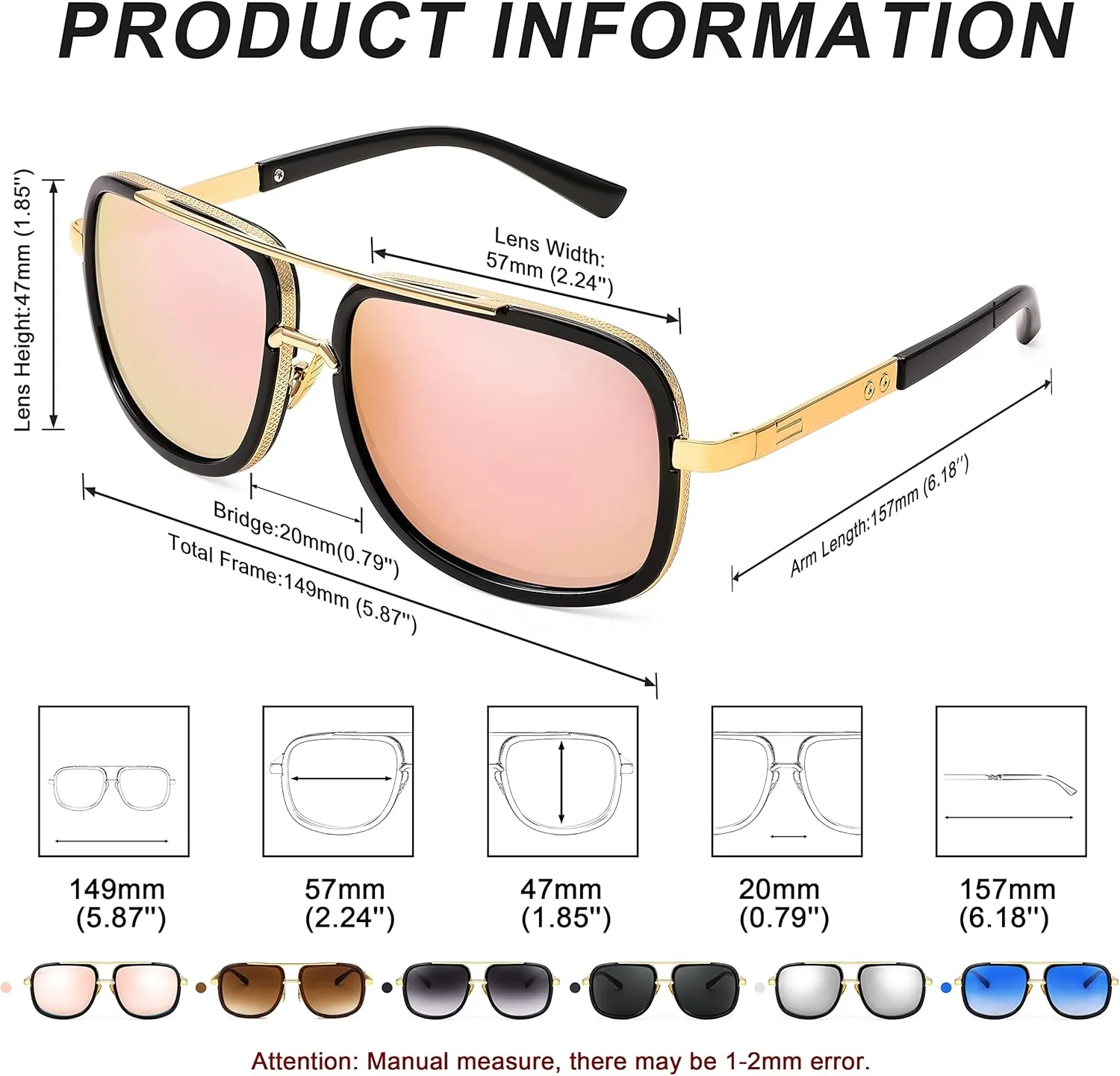 FEISEDY Retro Trendy Aviator Sunglasses Women Men Classic Vintage Square Sunglasses 70s Large Metal Shades B2321