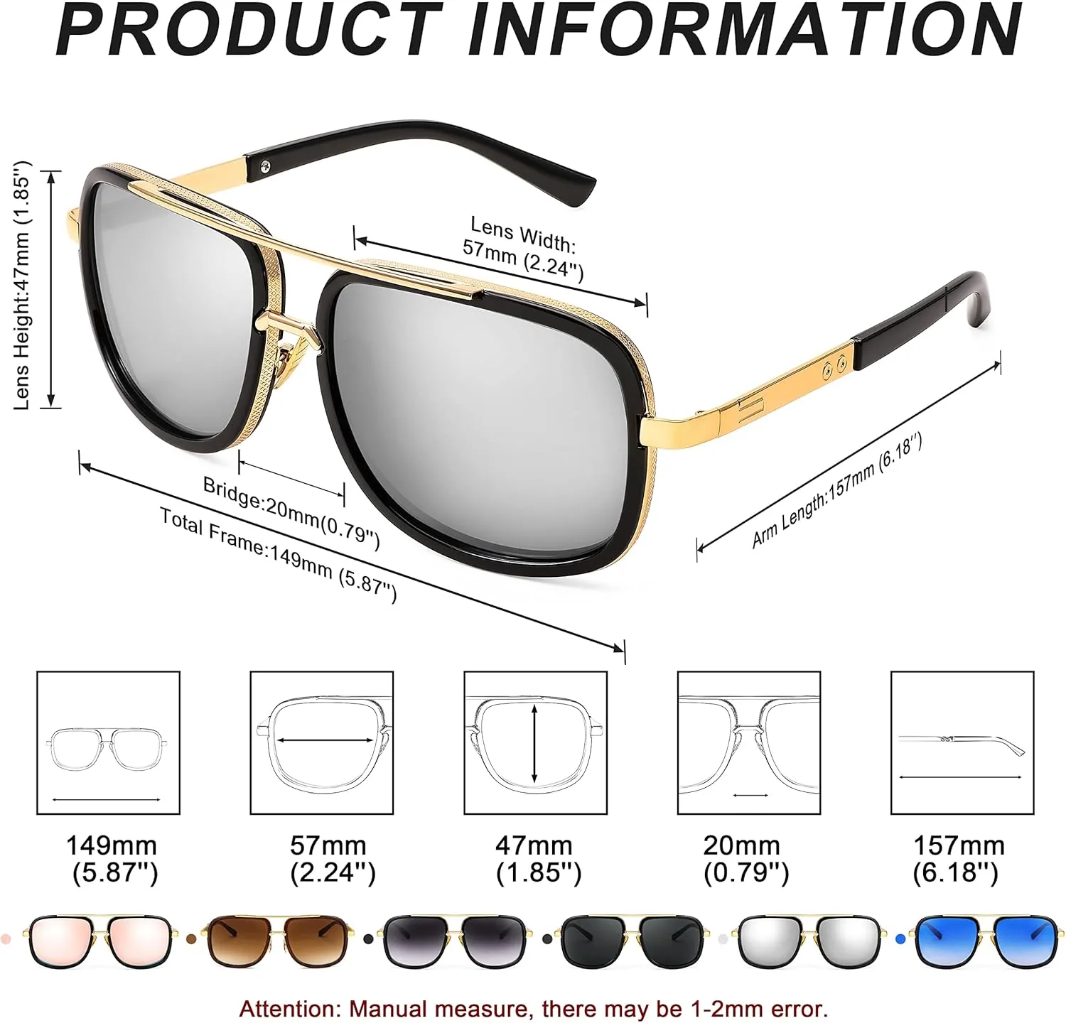 FEISEDY Retro Trendy Aviator Sunglasses Women Men Classic Vintage Square Sunglasses 70s Large Metal Shades B2321