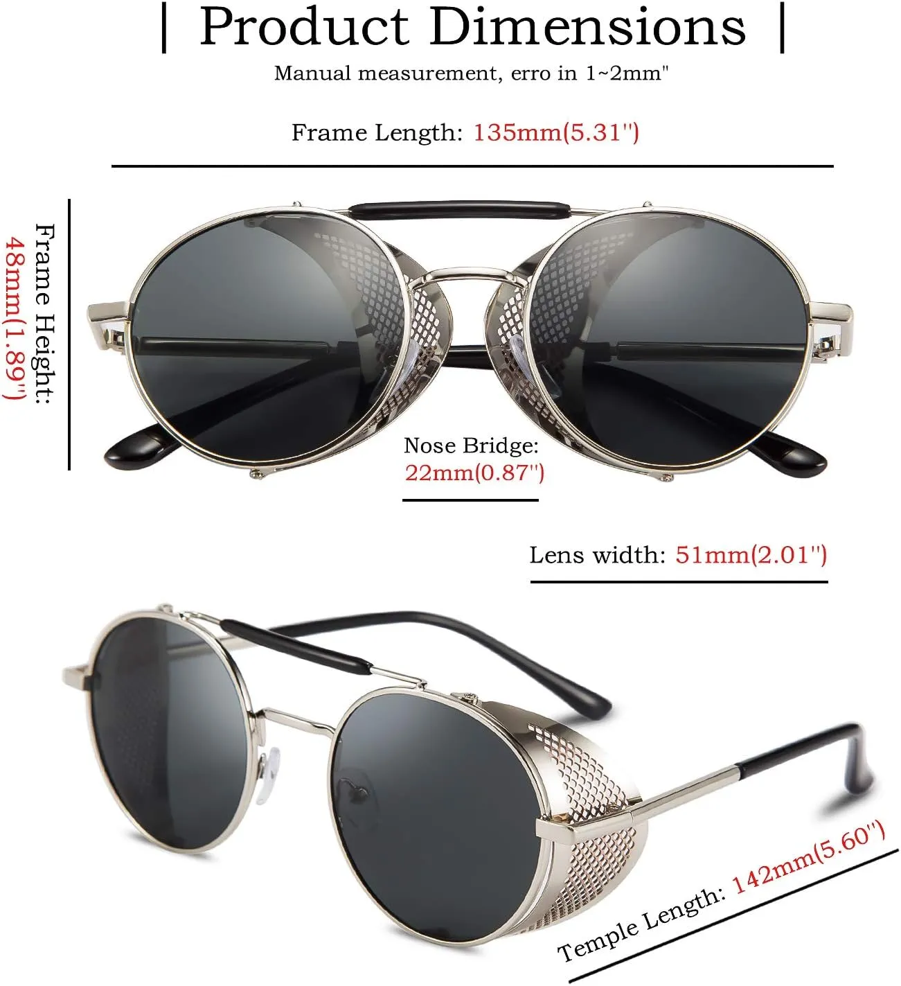 FEISEDY Steam Punk Sunglasses for Men Women Side Shield Round Steampunk Vintage Glasses Shades B2518