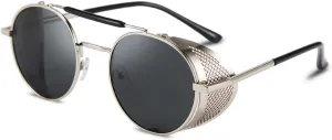 FEISEDY Steam Punk Sunglasses for Men Women Side Shield Round Steampunk Vintage Glasses Shades B2518