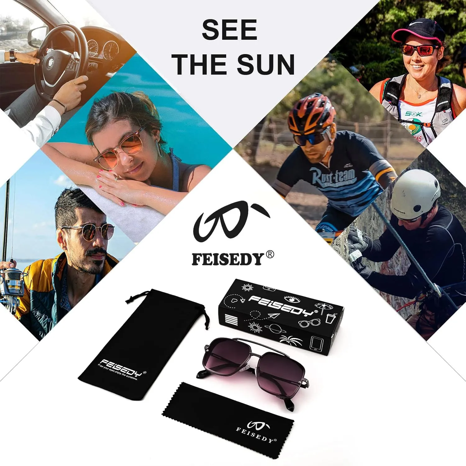 FEISEDY Sunglasses Mens Women Vintage Pilot Square Trendy Metal Steampunk Fishing Driving Sun Glasses B2894