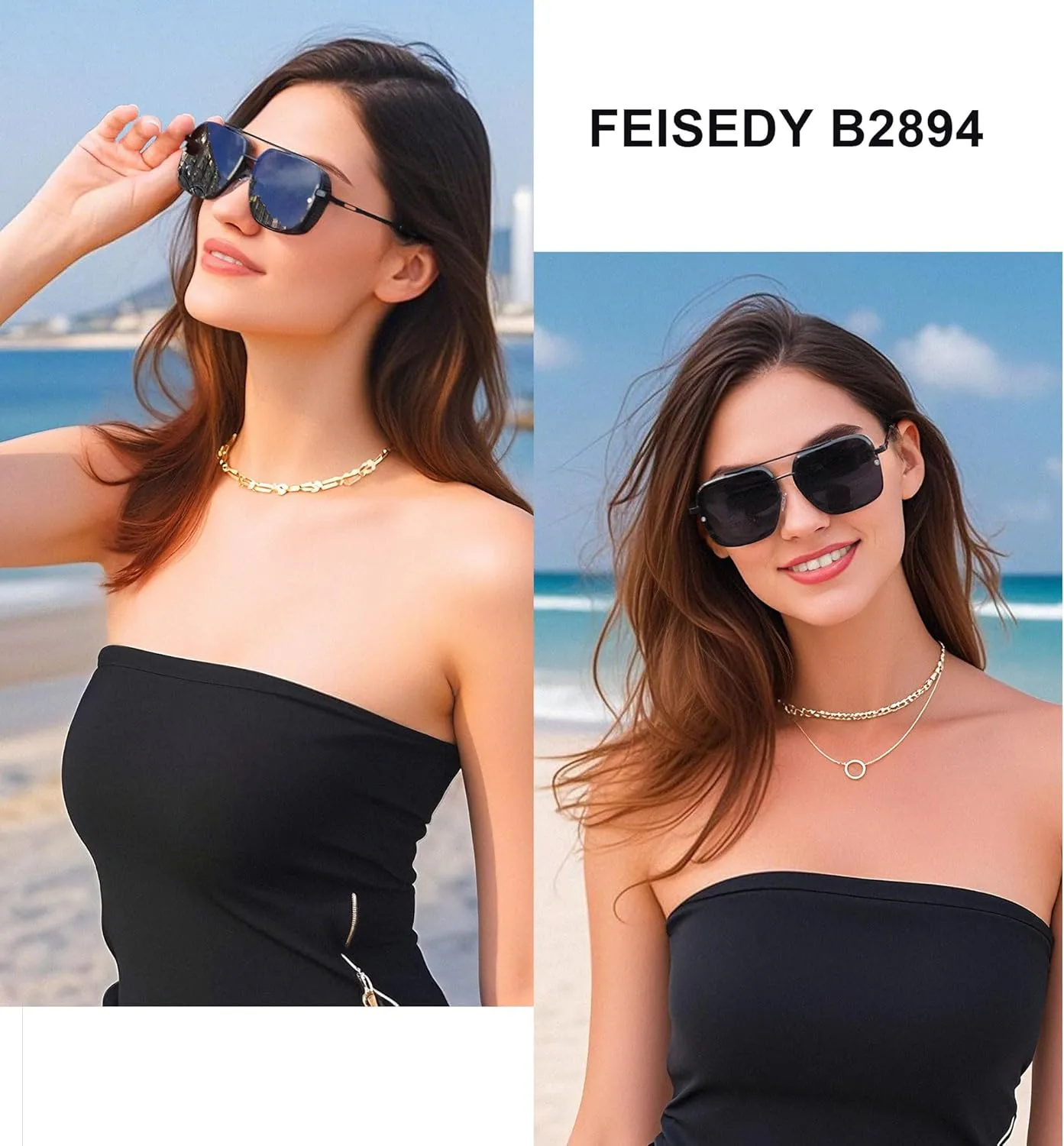 FEISEDY Sunglasses Mens Women Vintage Pilot Square Trendy Metal Steampunk Fishing Driving Sun Glasses B2894