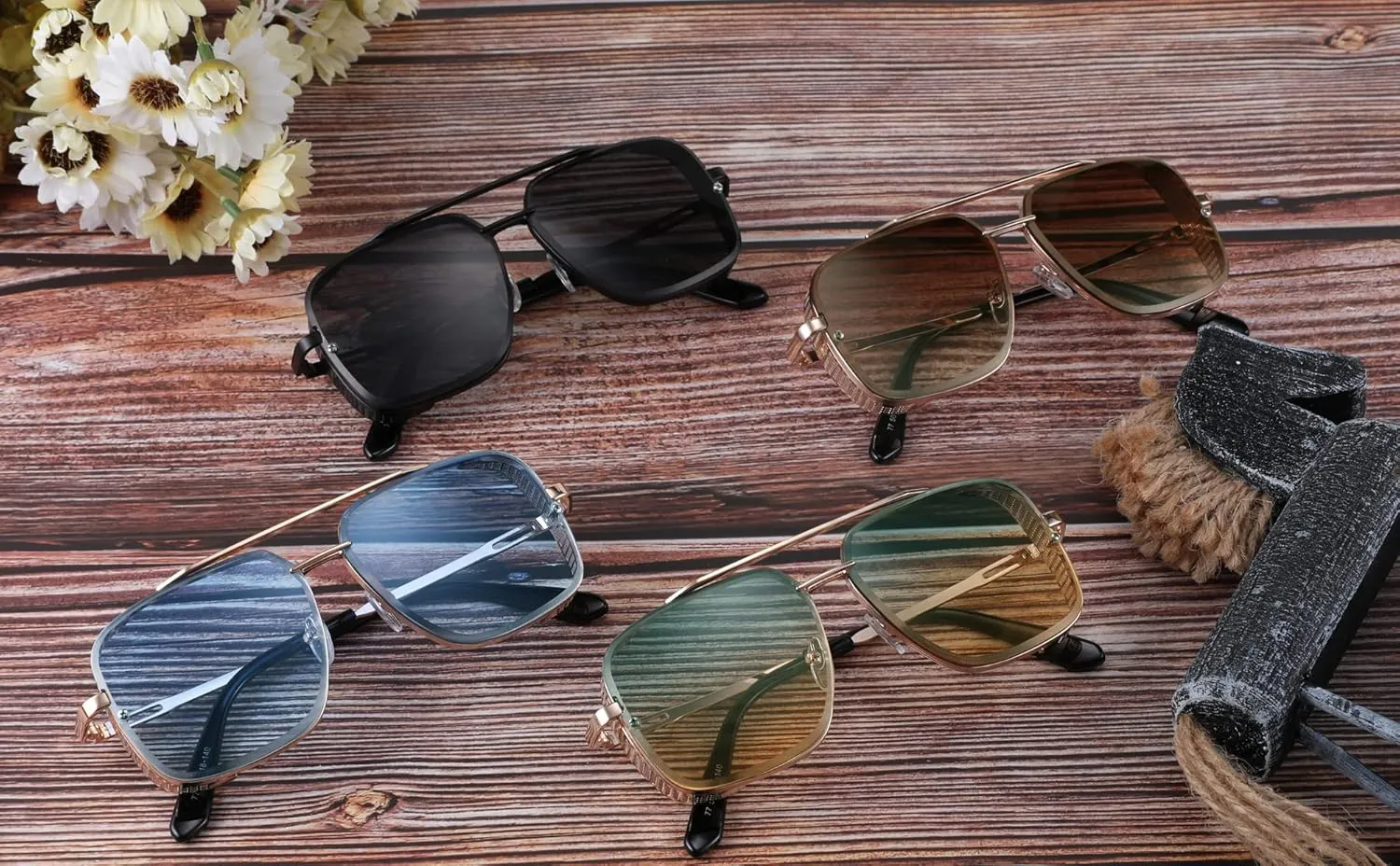 FEISEDY Sunglasses Mens Women Vintage Pilot Square Trendy Metal Steampunk Fishing Driving Sun Glasses B2894