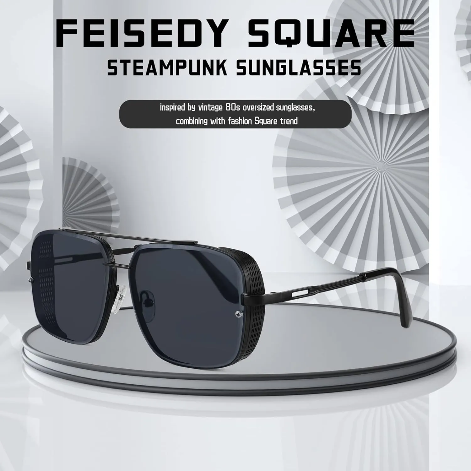 FEISEDY Sunglasses Mens Women Vintage Pilot Square Trendy Metal Steampunk Fishing Driving Sun Glasses B2894