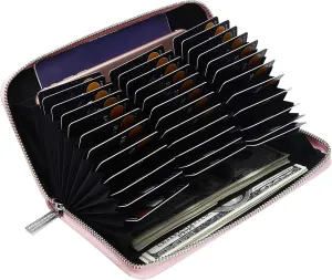 FEITH&FELLY Large Capacity Credit Card Wallets for Women Long Leather RFID Blocking Accordion Wallet Zip Organizer 36 Slots