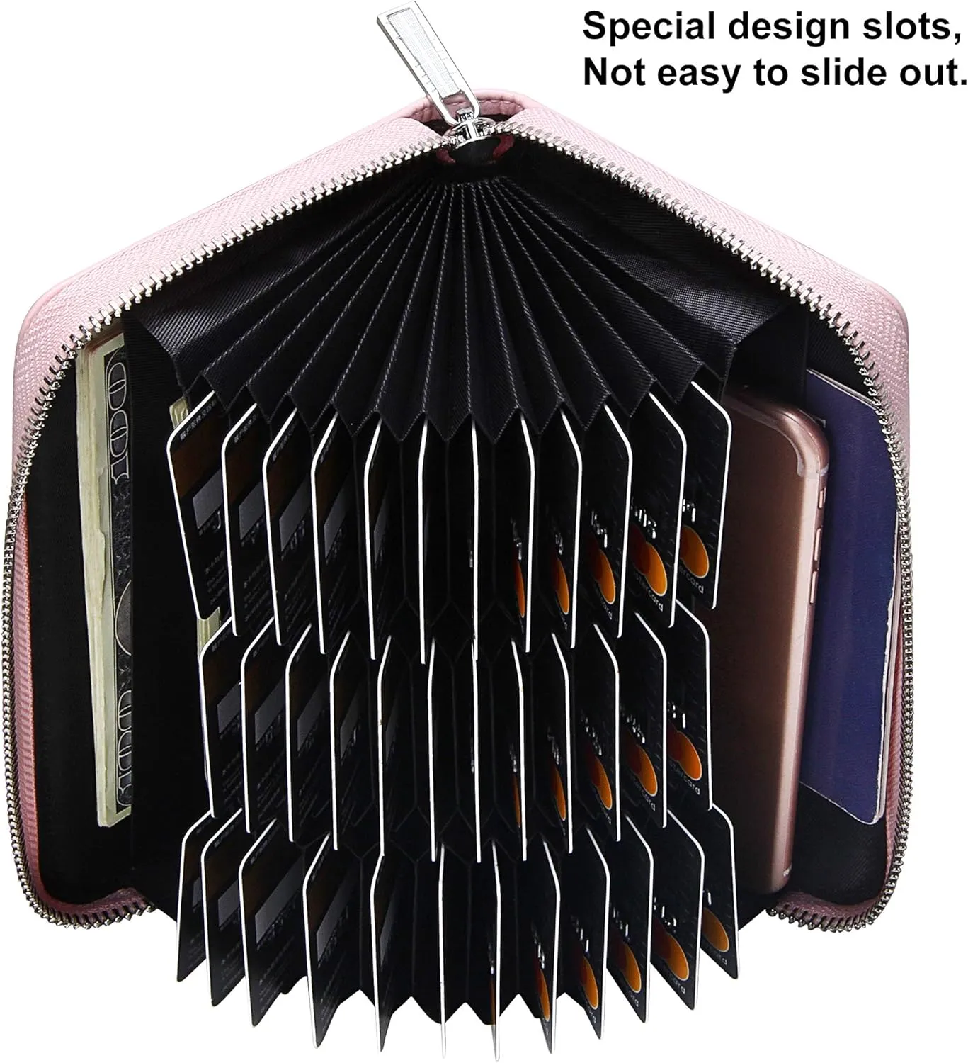 FEITH&FELLY Large Capacity Credit Card Wallets for Women Long Leather RFID Blocking Accordion Wallet Zip Organizer 36 Slots
