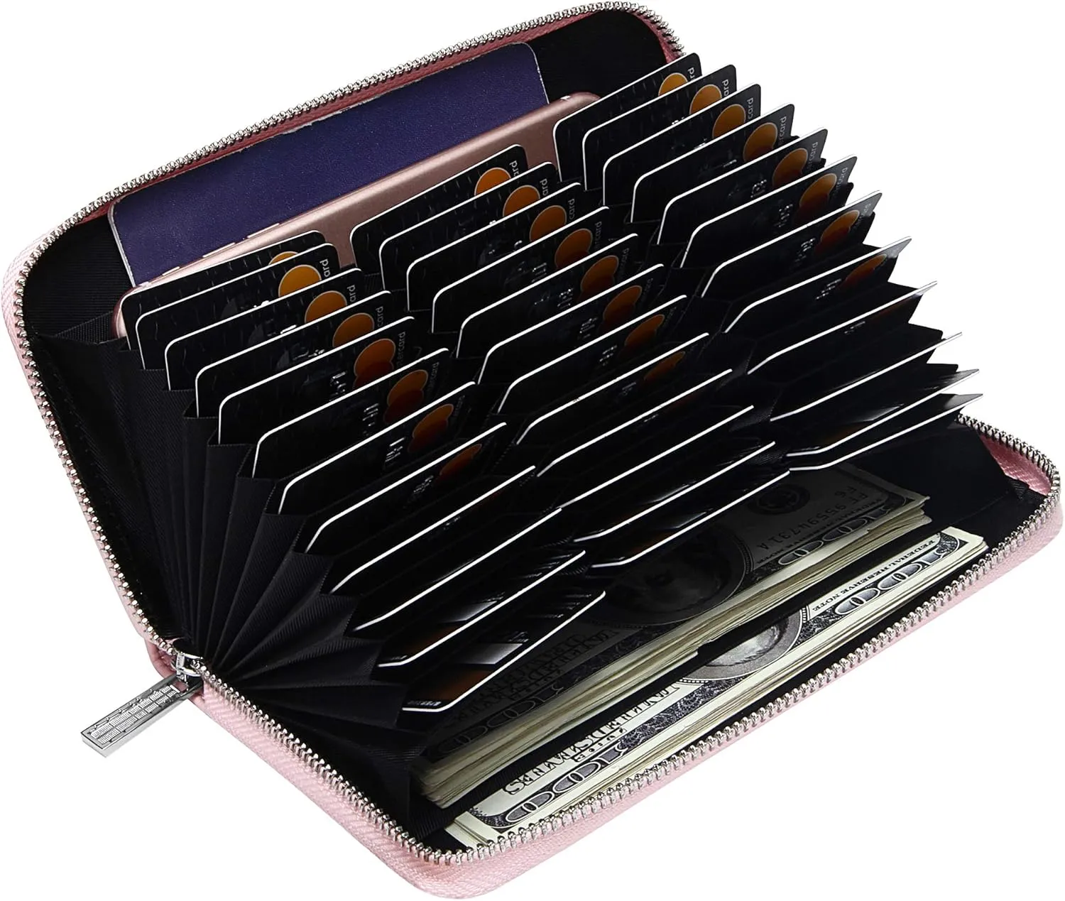 FEITH&FELLY Large Capacity Credit Card Wallets for Women Long Leather RFID Blocking Accordion Wallet Zip Organizer 36 Slots