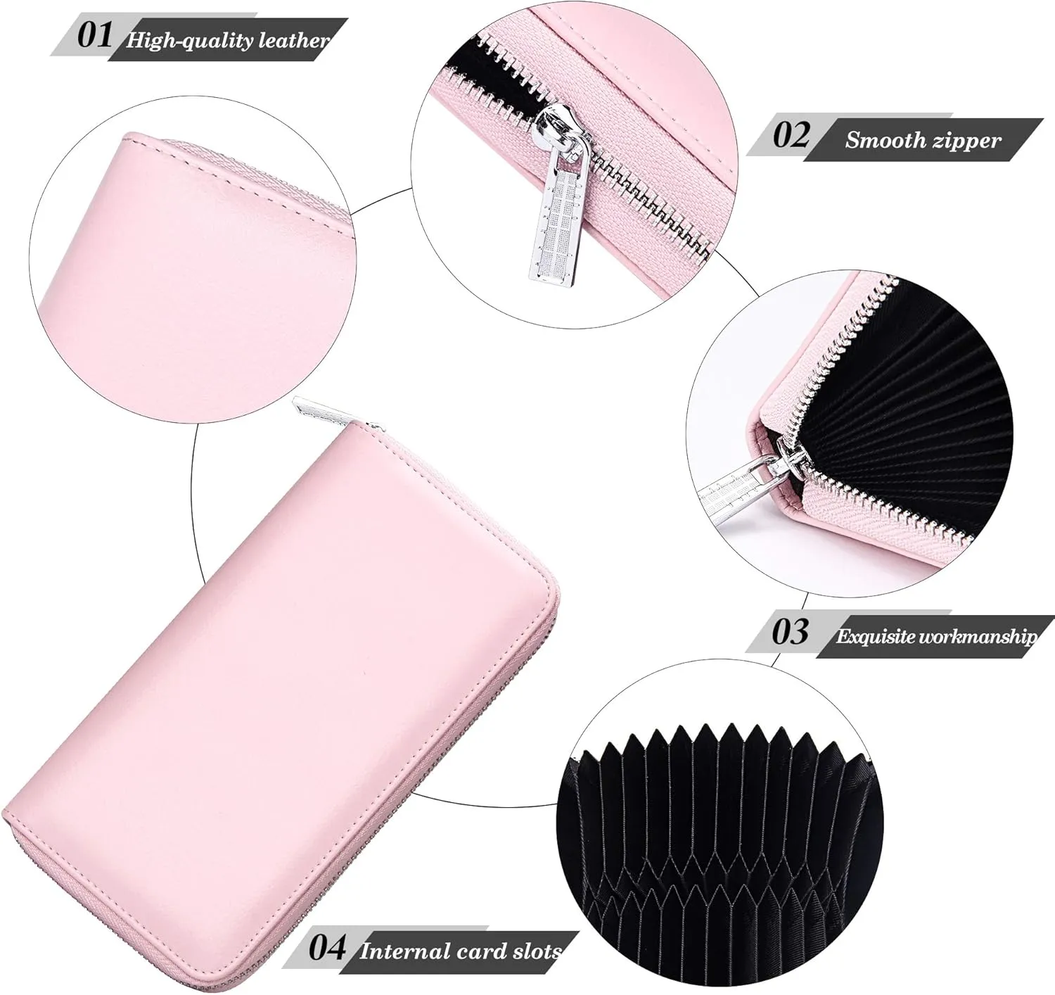 FEITH&FELLY Large Capacity Credit Card Wallets for Women Long Leather RFID Blocking Accordion Wallet Zip Organizer 36 Slots