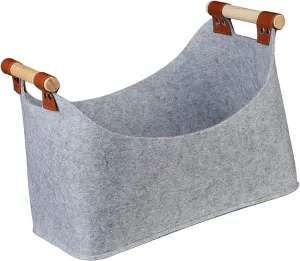Felt Firewood Bag Log Carrier Heavy Duty Foldable Storage Basket for Outdoor Camping, Gray