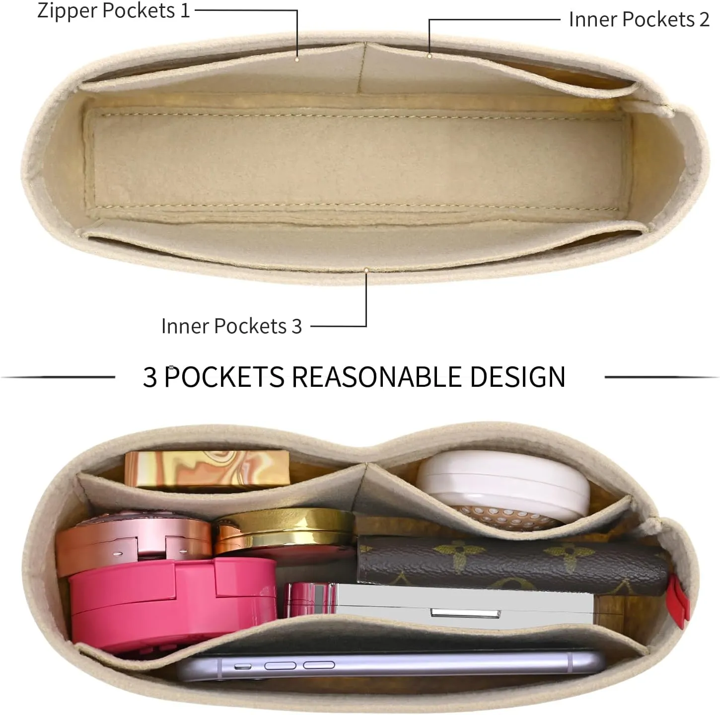 Felt Insert Purse Organizer Fit GG Marmont Matelasse Shoulder Bag, Organizer Handbag Tote Liner Pouch for Women Small Shoulder Bag (Super Mini, Beige)