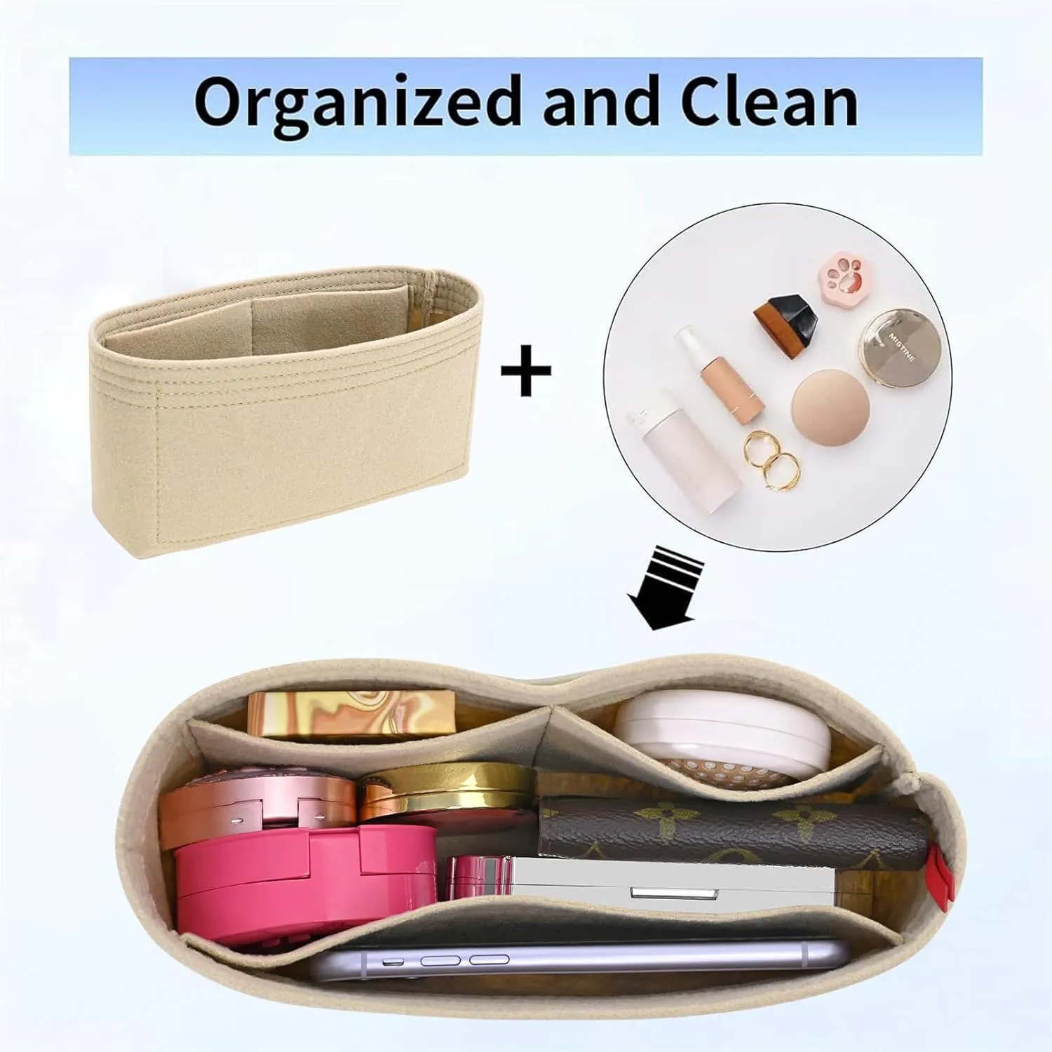 Felt Insert Purse Organizer Fit GG Marmont Matelasse Shoulder Bag, Organizer Handbag Tote Liner Pouch for Women Small Shoulder Bag (Super Mini, Beige)