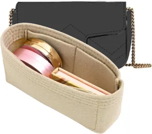 Felt Insert Purse Organizer Fit GG Marmont Matelasse Shoulder Bag, Organizer Handbag Tote Liner Pouch for Women Small Shoulder Bag (Super Mini, Beige)