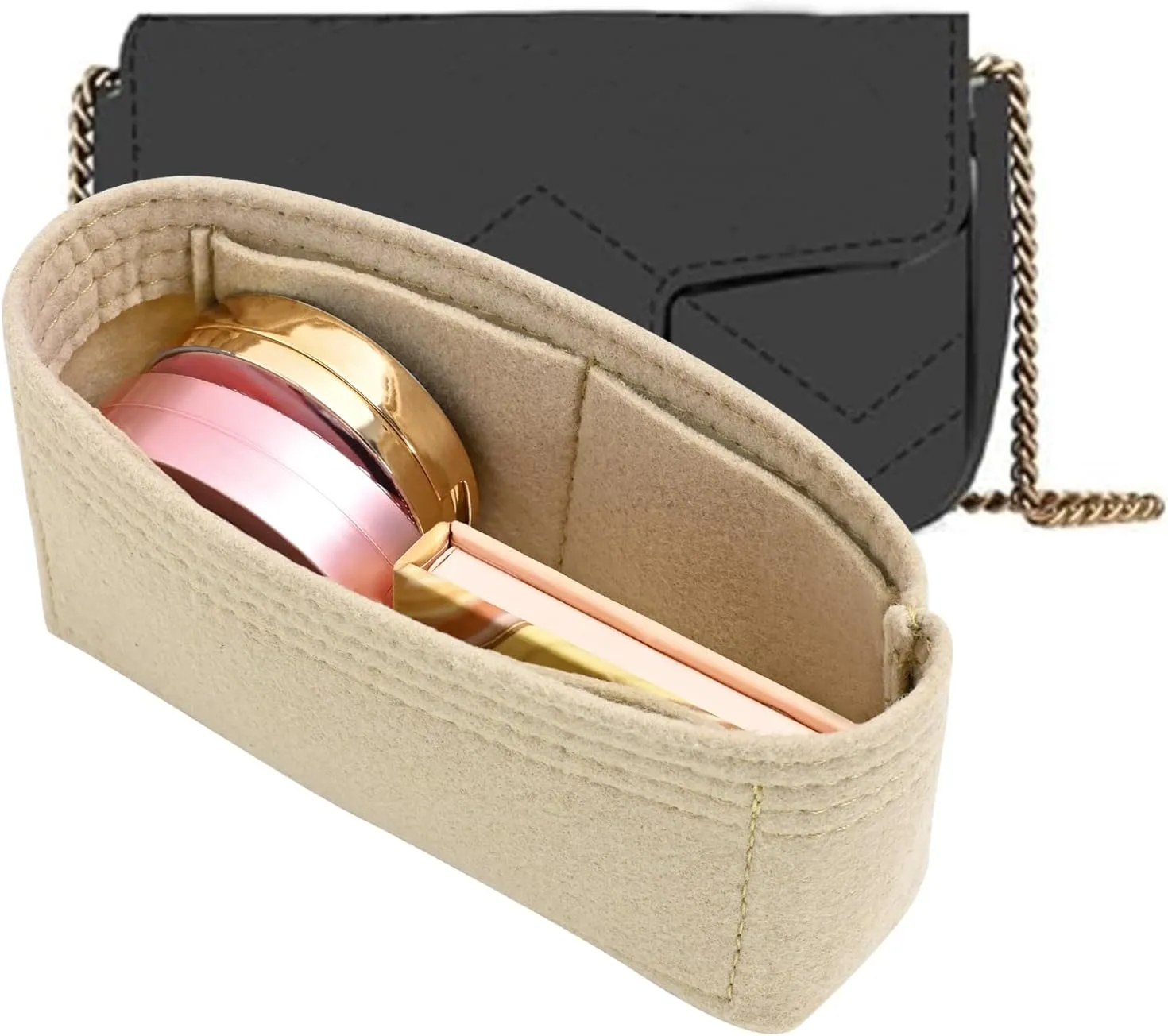 Felt Insert Purse Organizer Fit GG Marmont Matelasse Shoulder Bag, Organizer Handbag Tote Liner Pouch for Women Small Shoulder Bag (Super Mini, Beige)