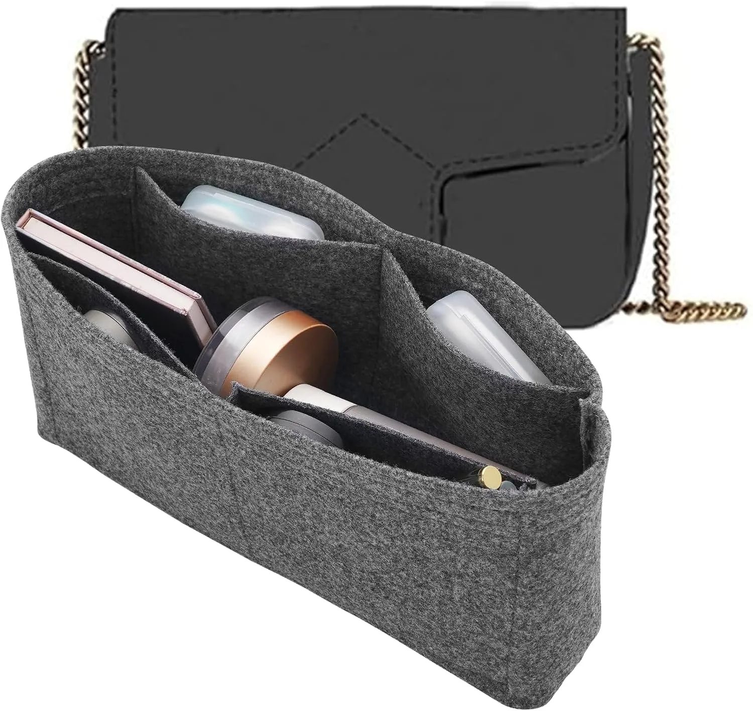 Felt Insert Purse Organizer with Zipper fit GG Marmont Matelasse Shoulder Bag, Organizer Handbag Tote Liner Pouch for Women Inner Bladder Bag Storage Bag (Medium, Grey), GG2-Grey-Medium