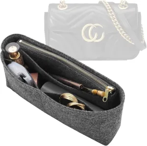Felt Insert Purse Organizer with Zipper fit GG Marmont Matelasse Shoulder Bag, Organizer Handbag Tote Liner Pouch for Women Inner Bladder Bag Storage (Small, Grey)