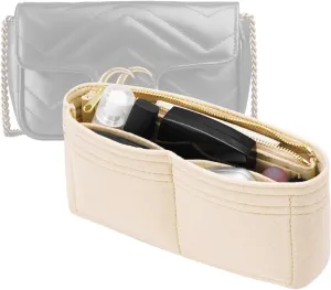 Felt Insert Purse Organizer with Zipper, GG Marmont Matelasse Shoulder Bag Liner Pouch for Women, Inner Bladder Storage Bag (Medium, Beige)