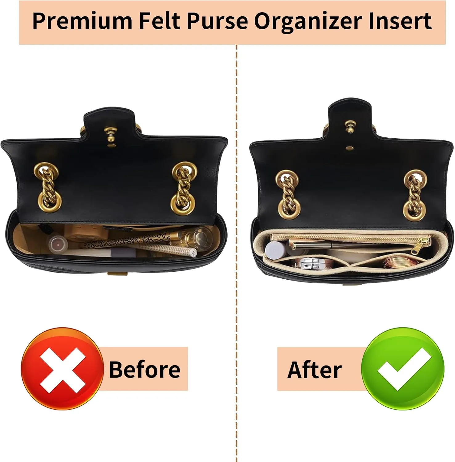 Felt Purse Organizer Insert for GG Marmont Mini Bag Organizer Handbag (Mini, Beige)