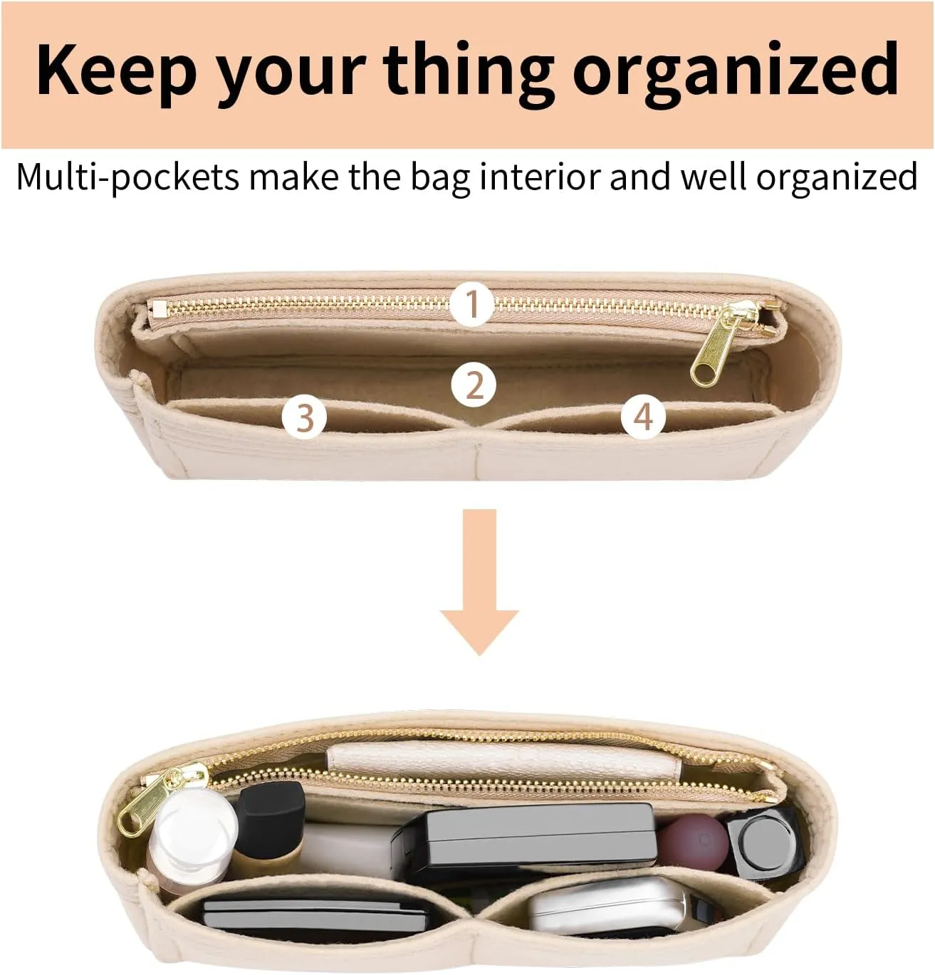 Felt Purse Organizer Insert for GG Marmont Mini Bag Organizer Handbag (Mini, Beige)
