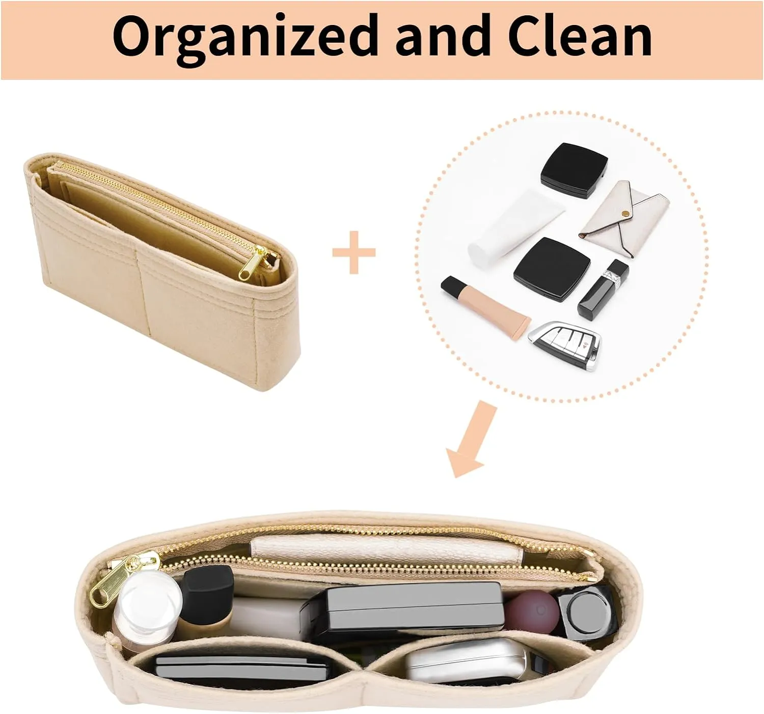Felt Purse Organizer Insert for GG Marmont Mini Bag Organizer Handbag (Mini, Beige)