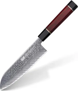 FINDKING 7 Inch Santoku Chef Knife, AUS-10 Damascus Steel Blade, Versatile Asian Knife for Effortless Slicing and Dicing, Comfortable Wooden Grip, Ideal for Vegetable Prep (Samurai Series)