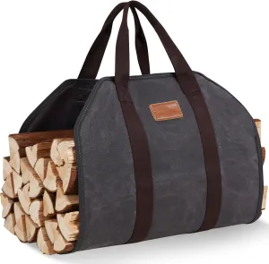 Firewood Log Carrier, Firewood Waxed Canvas Tote Bag with Handles, Heavy Duty Firewood Holder Fireplace Wood Stove Accessories for Camping,BBQ Indoor & Outdoor