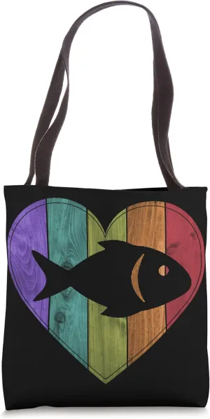 Fish Love | Colorful Wooden Heart | Colored Planks Tote Bag