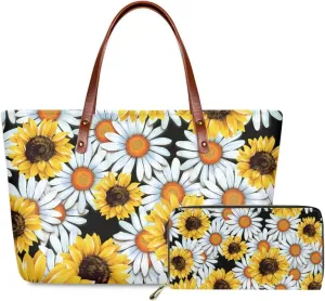 FKELYI Women's 2 Packs Handbags Set Includes Long Wallets with Large Capacity Top-Handle Bag Ladies Shoulder Totes