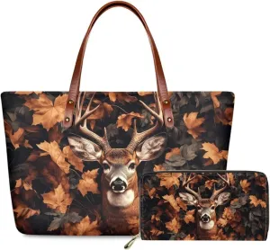 FKELYI Women's 2 Packs Handbags Set Includes Long Wallets with Large Capacity Top-Handle Bag Ladies Shoulder Totes