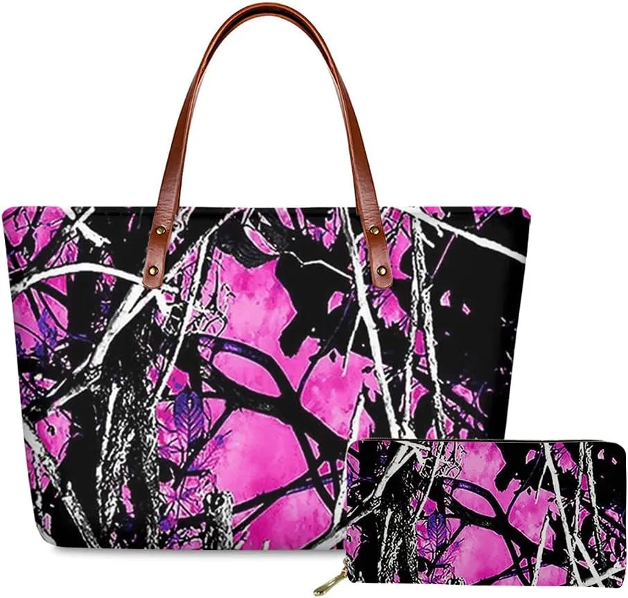 FKELYI Women's 2 Packs Handbags Set Includes Long Wallets with Large Capacity Top-Handle Bag Ladies Shoulder Totes