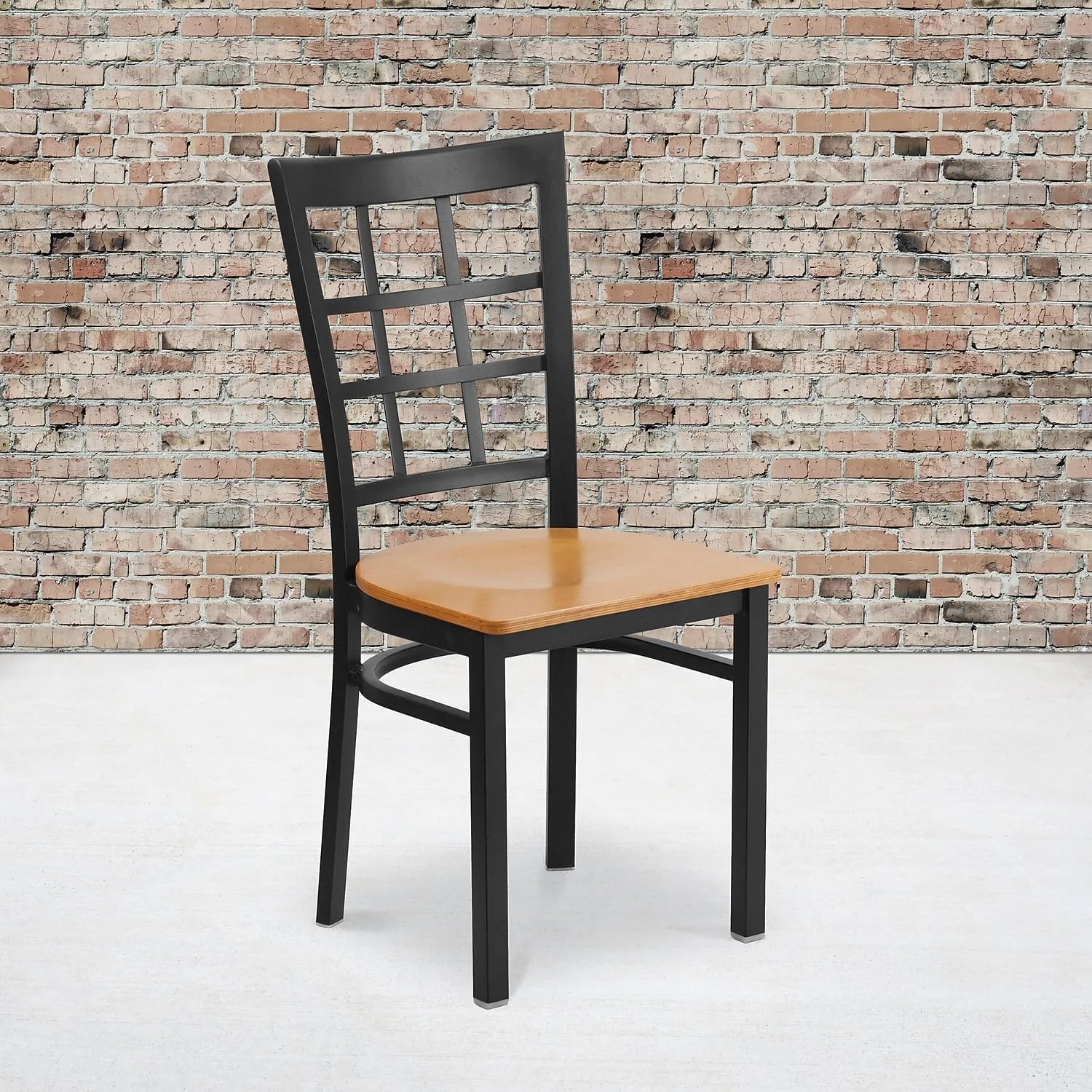 Flash Furniture 2 Pack HERCULES Series Black Window Back Metal Restaurant Chair - Natural Wood Seat