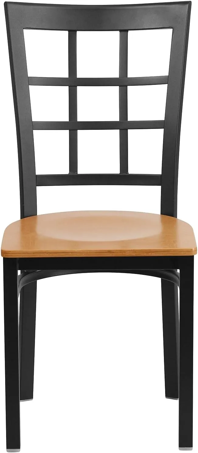 Flash Furniture 2 Pack HERCULES Series Black Window Back Metal Restaurant Chair - Natural Wood Seat