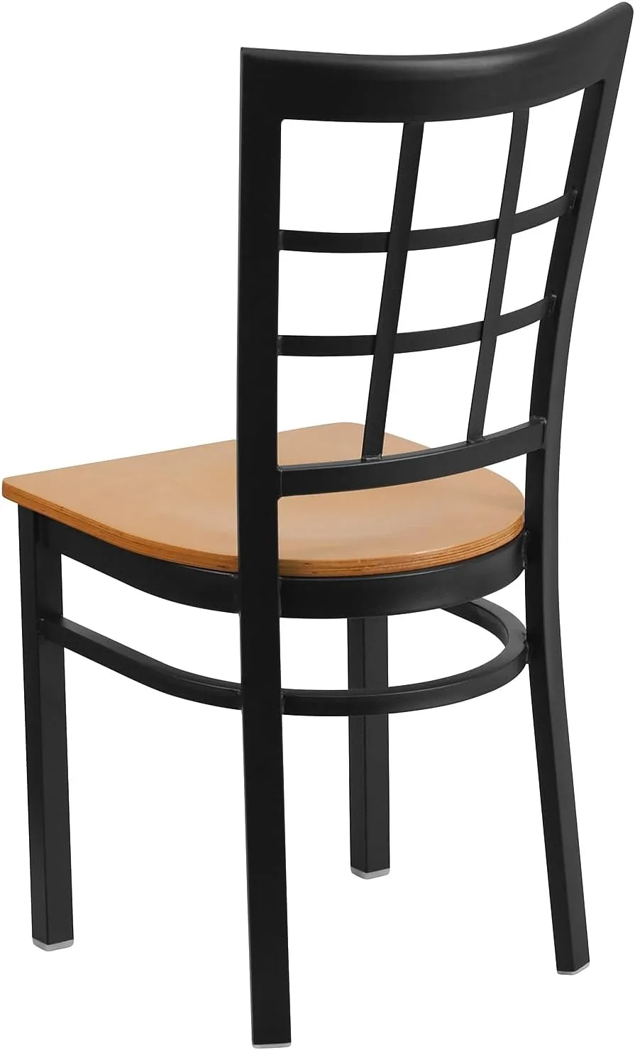 Flash Furniture 2 Pack HERCULES Series Black Window Back Metal Restaurant Chair - Natural Wood Seat
