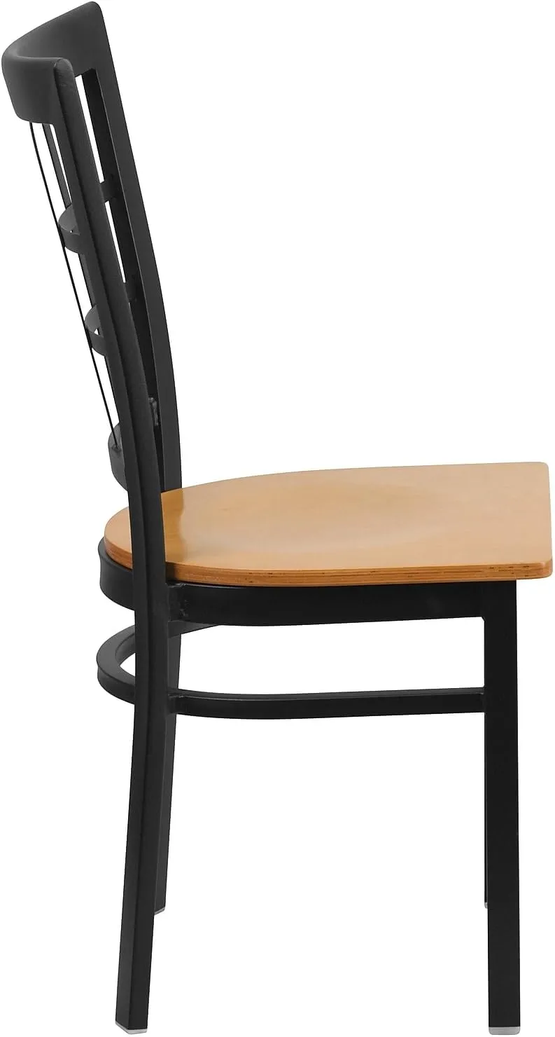 Flash Furniture 2 Pack HERCULES Series Black Window Back Metal Restaurant Chair - Natural Wood Seat