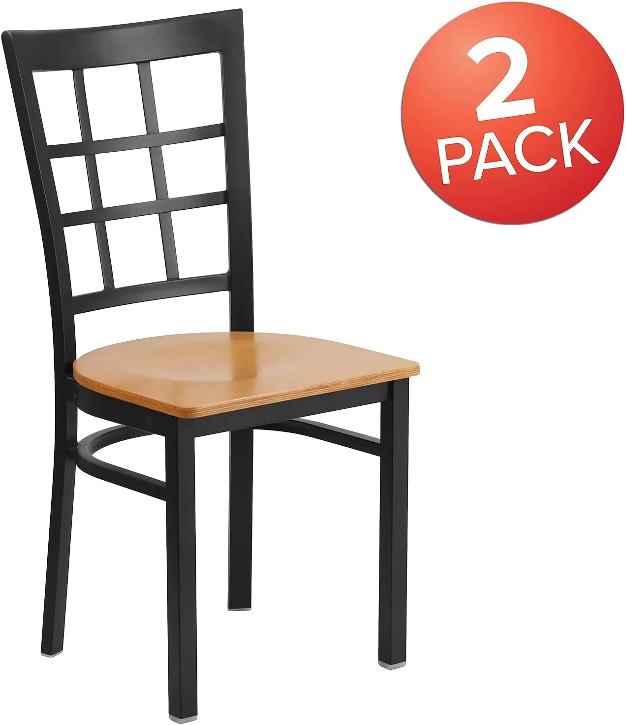 Flash Furniture 2 Pack HERCULES Series Black Window Back Metal Restaurant Chair - Natural Wood Seat