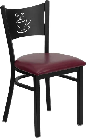 Flash Furniture 4 Pk. HERCULES Series Black Coffee Back Metal Restaurant Chair - Burgundy Vinyl Seat