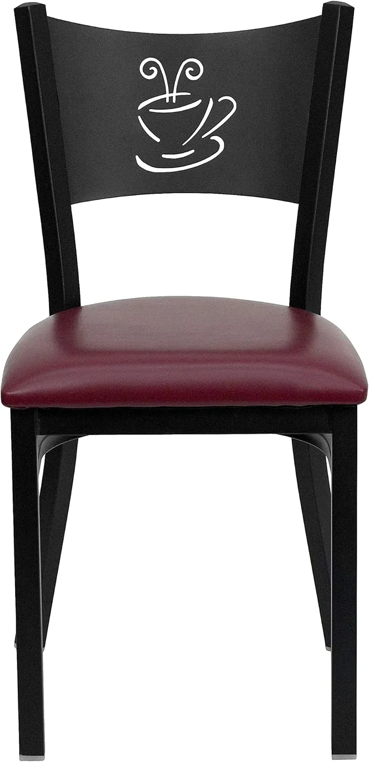 Flash Furniture 4 Pk. HERCULES Series Black Coffee Back Metal Restaurant Chair - Burgundy Vinyl Seat