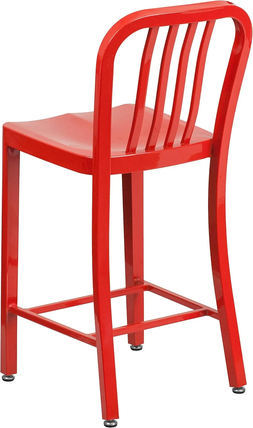 Flash Furniture Commercial Grade 24" High Red Metal Indoor-Outdoor Counter Height Stool with Vertical Slat Back