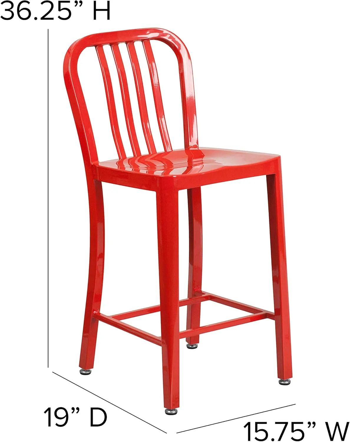 Flash Furniture Commercial Grade 24" High Red Metal Indoor-Outdoor Counter Height Stool with Vertical Slat Back
