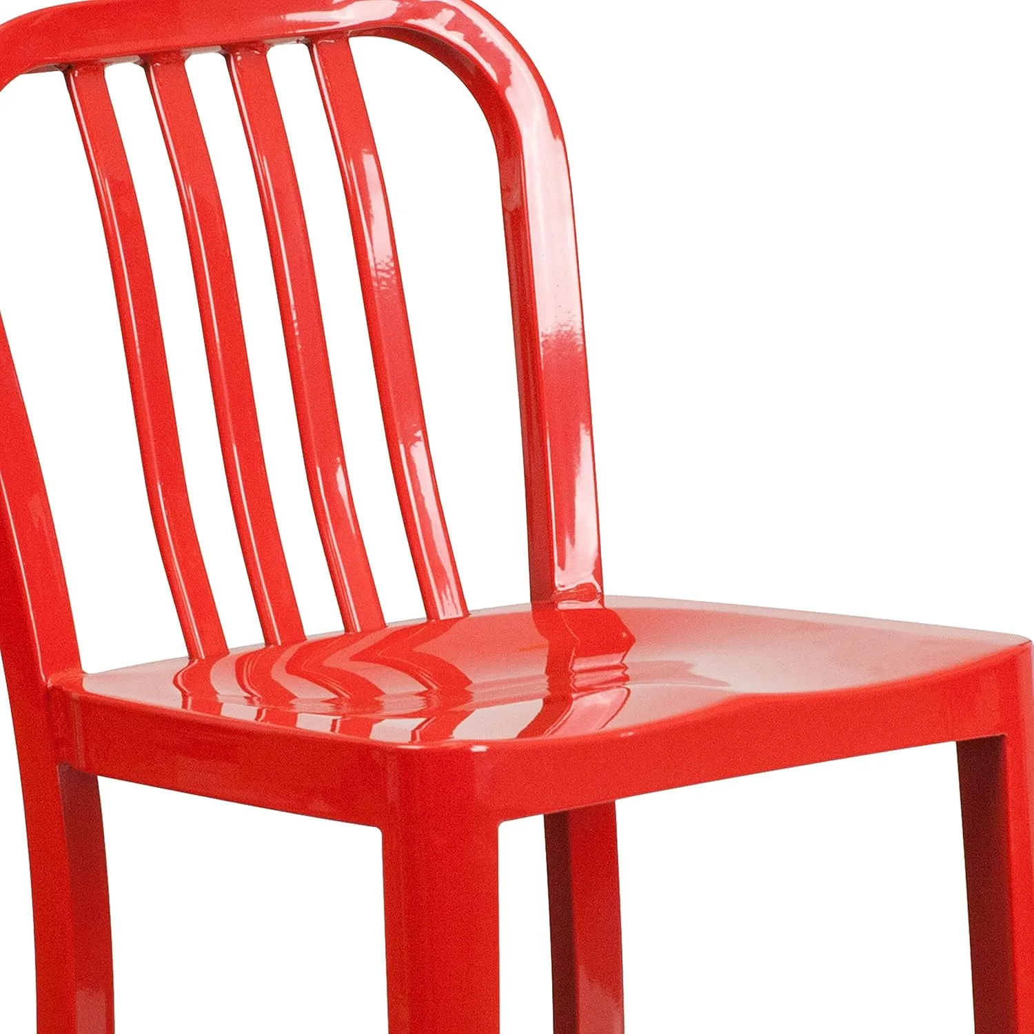 Flash Furniture Commercial Grade 24" High Red Metal Indoor-Outdoor Counter Height Stool with Vertical Slat Back