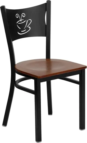 Flash Furniture HERCULES Series Black Coffee Back Metal Restaurant Chair - Cherry Wood Seat
