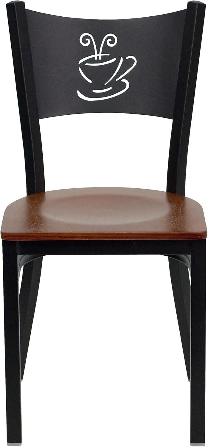 Flash Furniture HERCULES Series Black Coffee Back Metal Restaurant Chair - Cherry Wood Seat