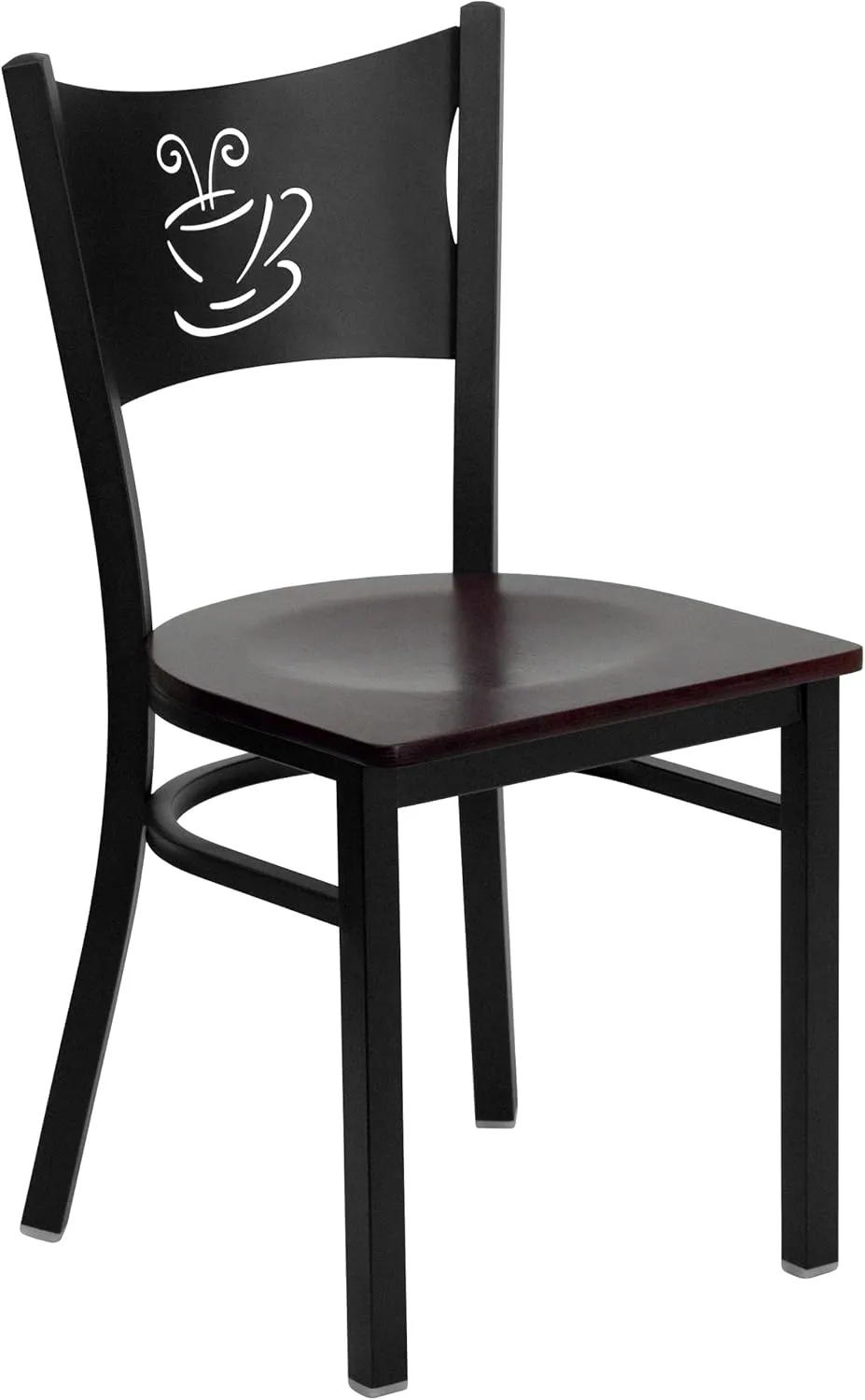 Flash Furniture HERCULES Series Black Coffee Back Metal Restaurant Chair - Mahogany Wood Seat
