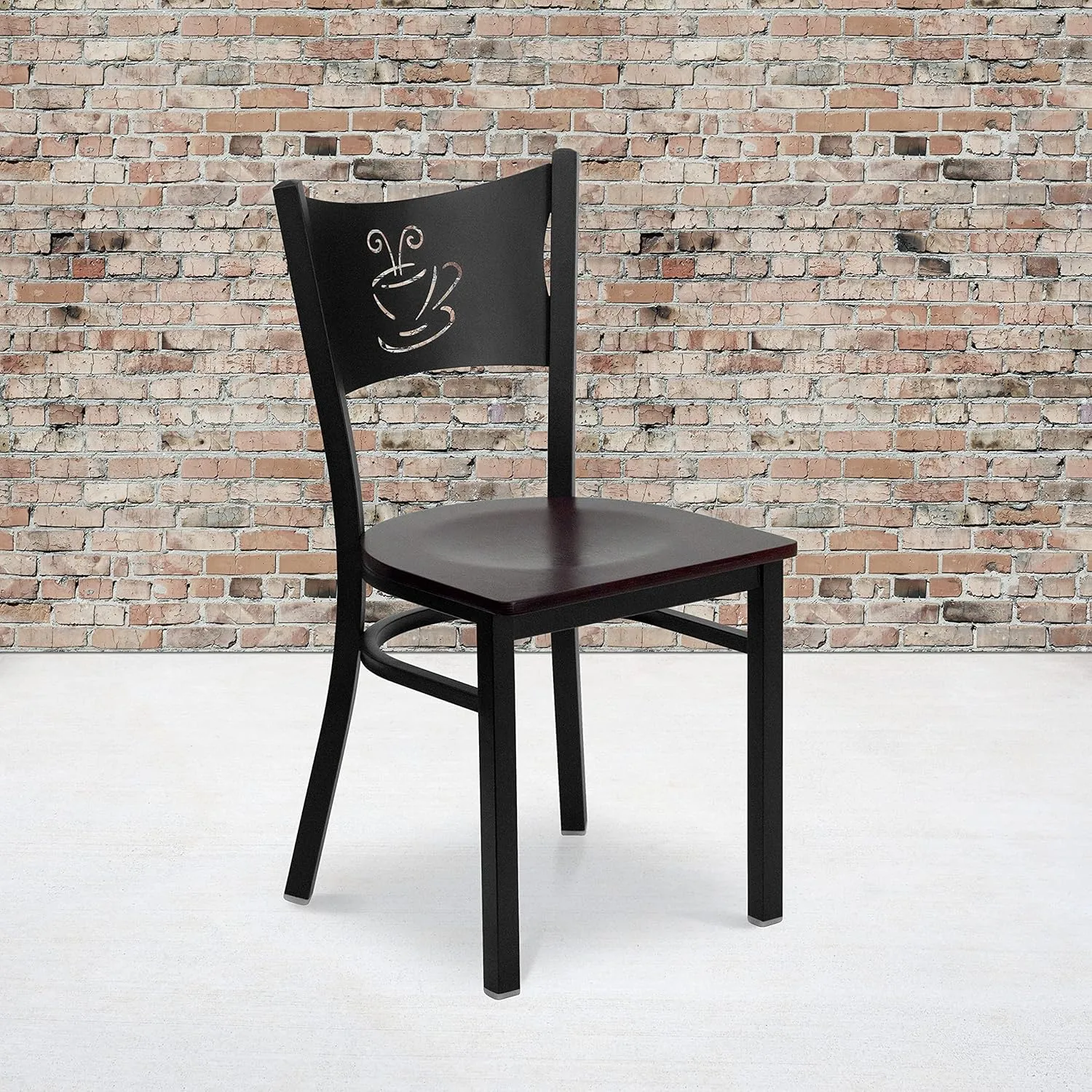 Flash Furniture HERCULES Series Black Coffee Back Metal Restaurant Chair - Mahogany Wood Seat
