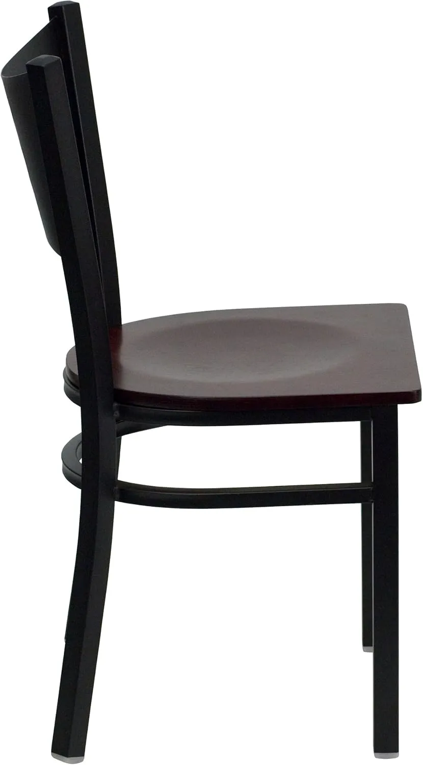 Flash Furniture HERCULES Series Black Coffee Back Metal Restaurant Chair - Mahogany Wood Seat